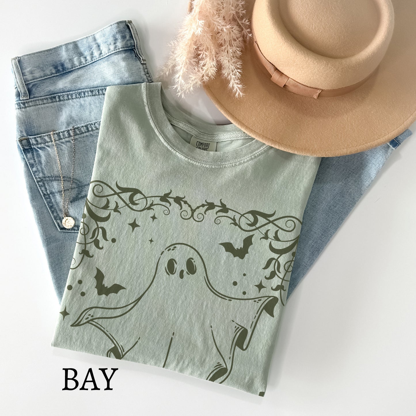 Spooky Ghost and Bats Comfort Colors TShirt - Esdee