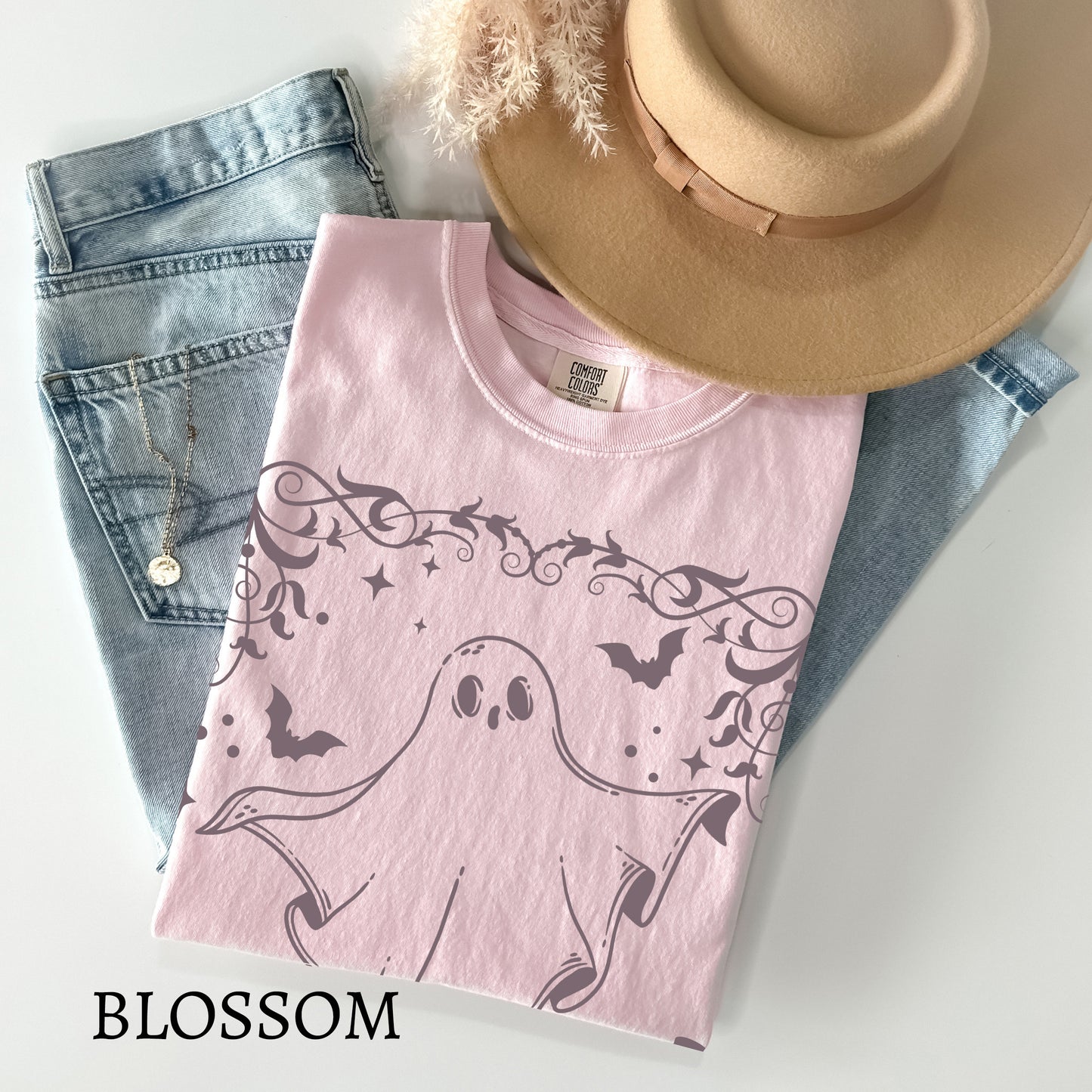 Spooky Ghost and Bats Comfort Colors TShirt - Esdee