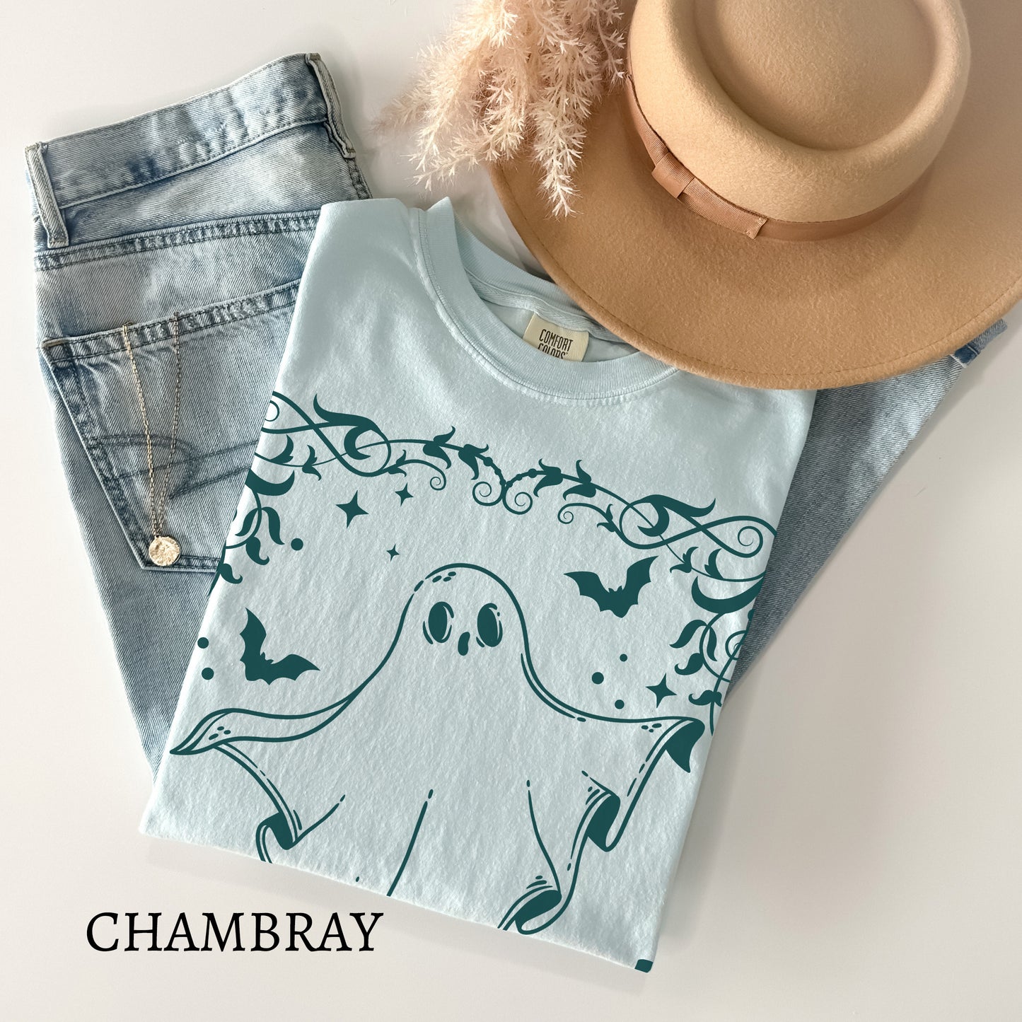 Spooky Ghost and Bats Comfort Colors TShirt - Esdee