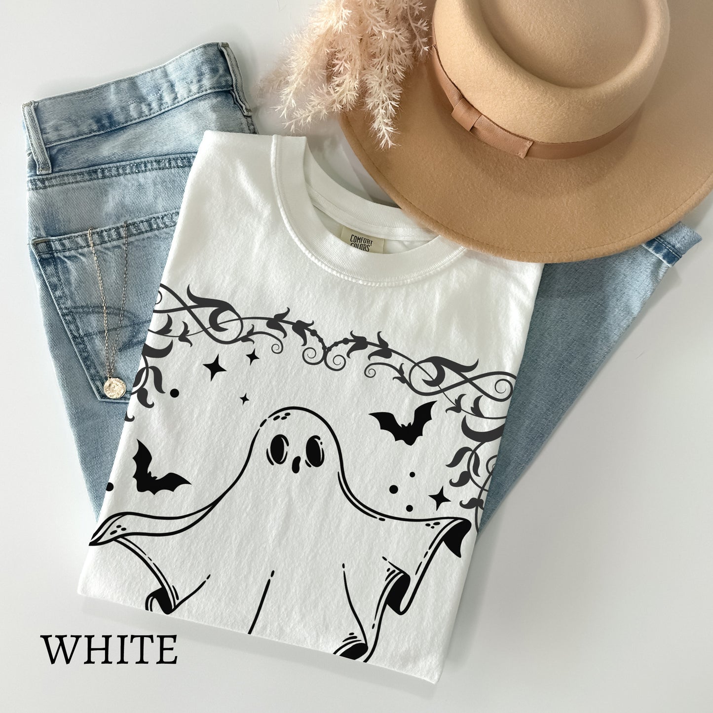 Spooky Ghost and Bats Comfort Colors TShirt - Esdee