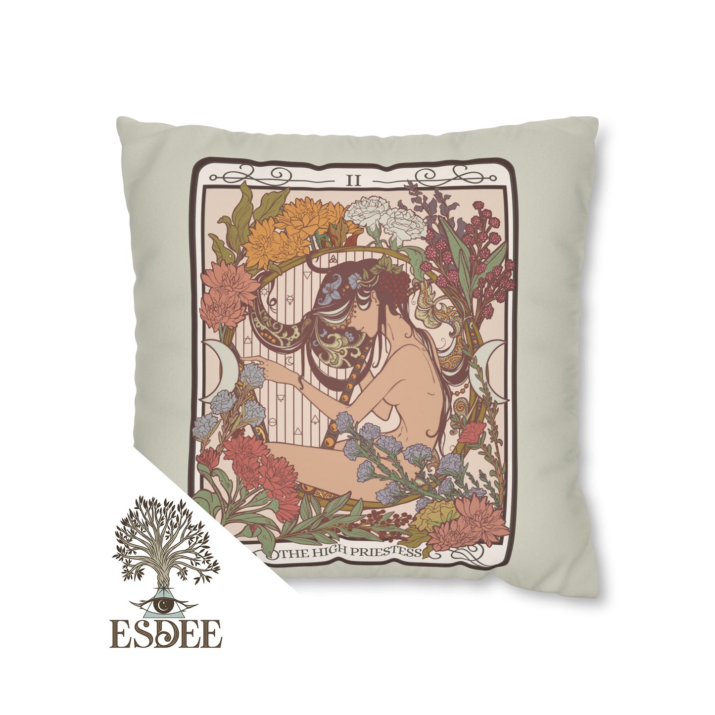 High Priestess Tarot Card Faux Suede Square Pillow Case - Esdee