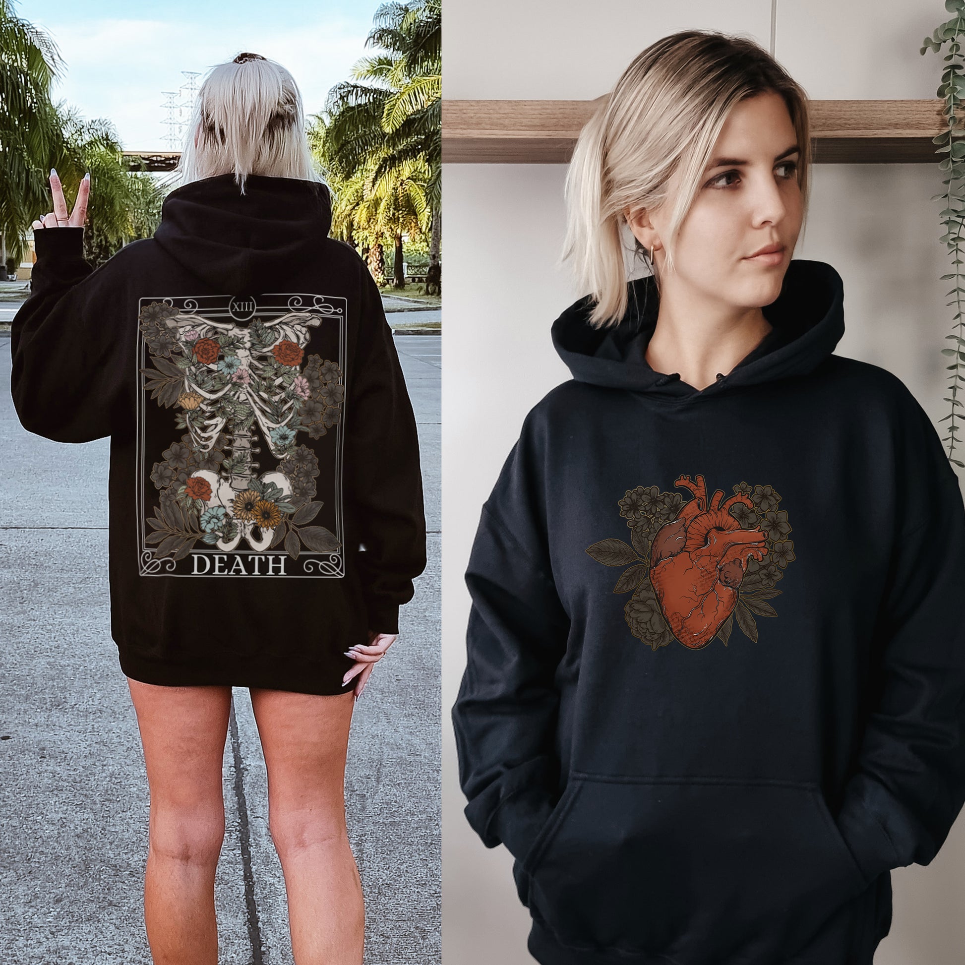 Death Tarot Card Front and Back Print Unisex Hoodie - Esdee