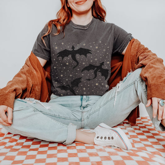 Celestial Dragon Comfort Colors T-Shirt: Bookish Gothic Fantasy Tee - Esdee