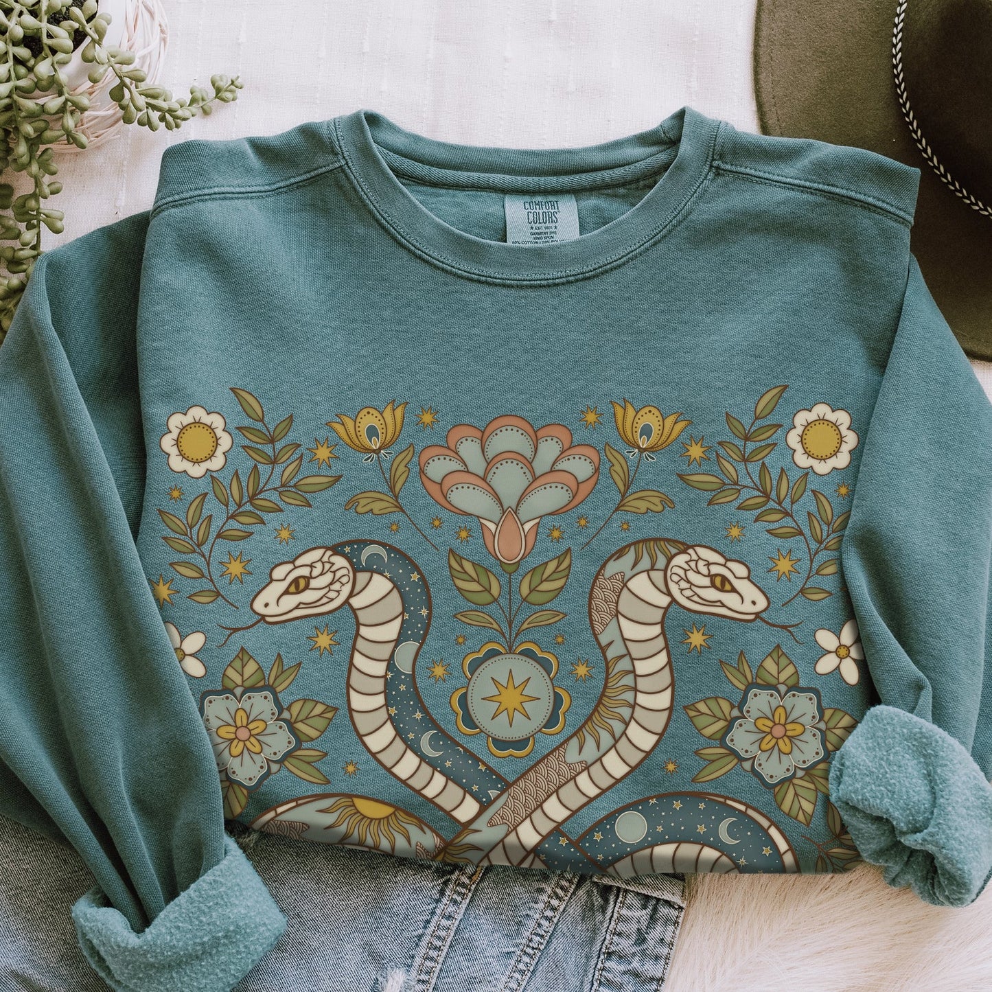 Folk Art Floral Snake Comfort Colors Sweatshirt - Esdee
