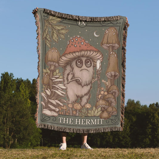 The Hermit Tarot Card Cotton Woven Throw Blanket Wall Hanging - Esdee