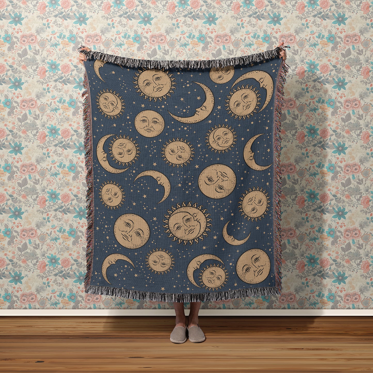 Retro Celestial Cotton Woven Throw Blanket Wall Hanging - Esdee