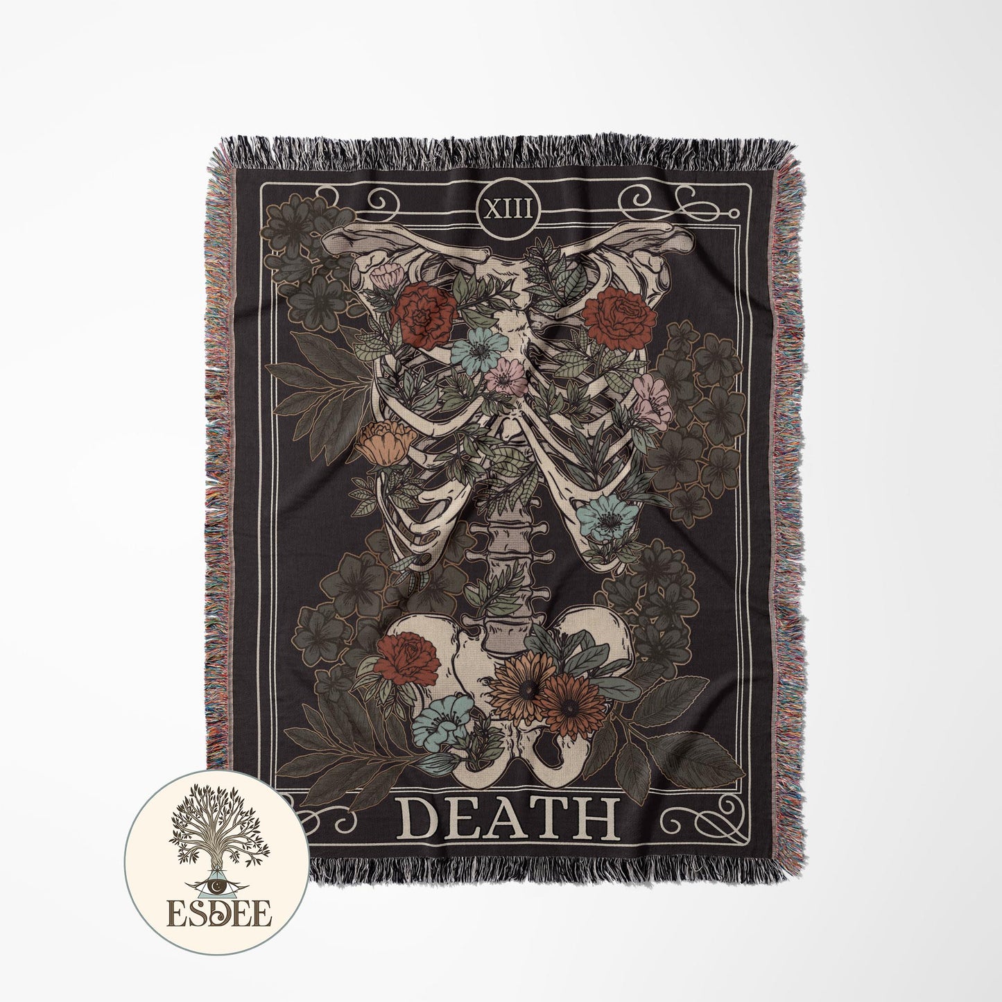 Death Tarot Cotton Woven Throw Blanket Wall Hanging - Esdee
