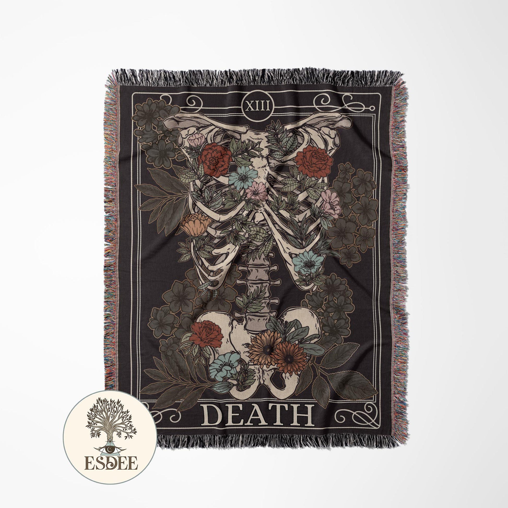 Death Tarot Cotton Woven Throw Blanket Wall Hanging - Esdee