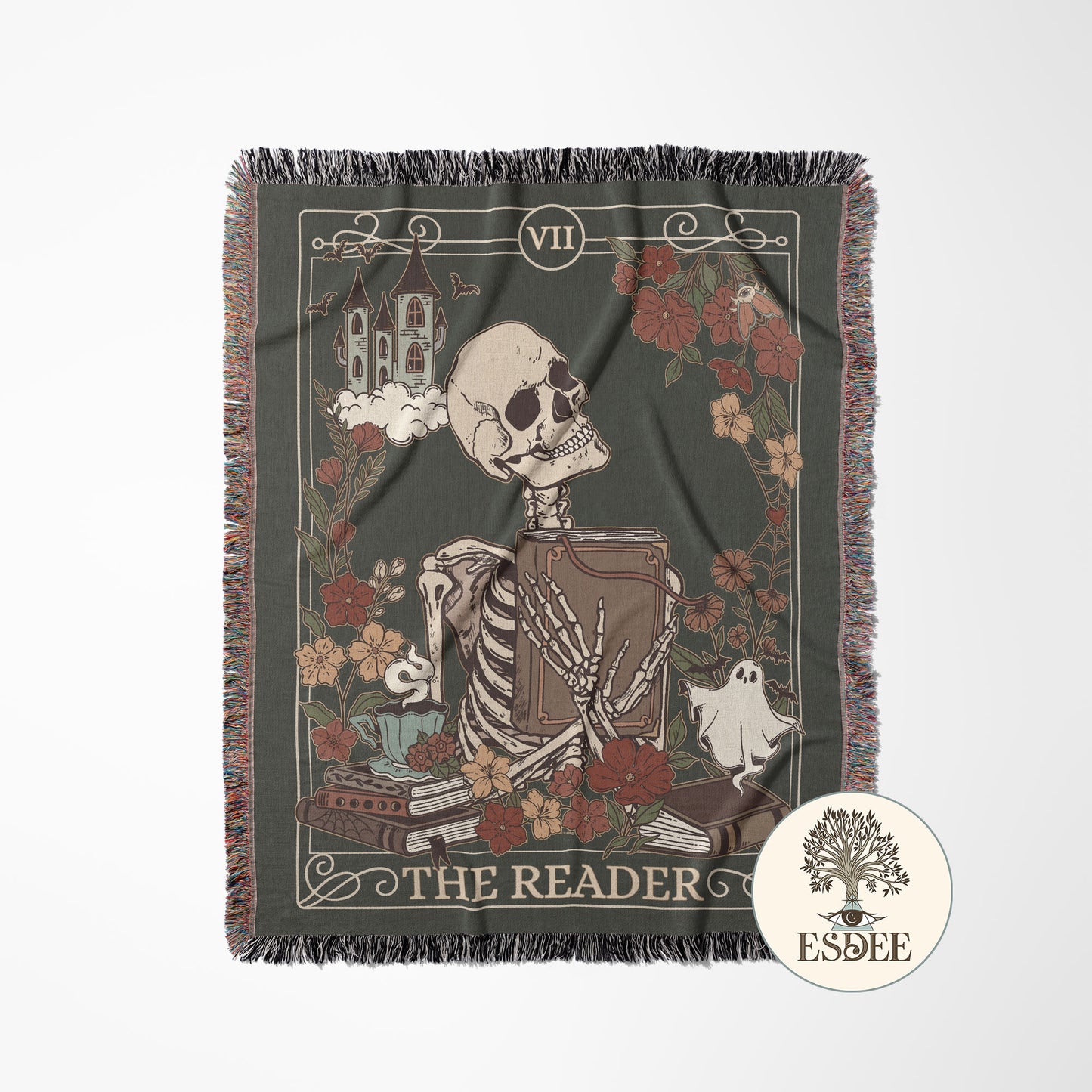 The Reader Tarot Card Cotton Woven Throw Blanket Wall Hanging - Esdee