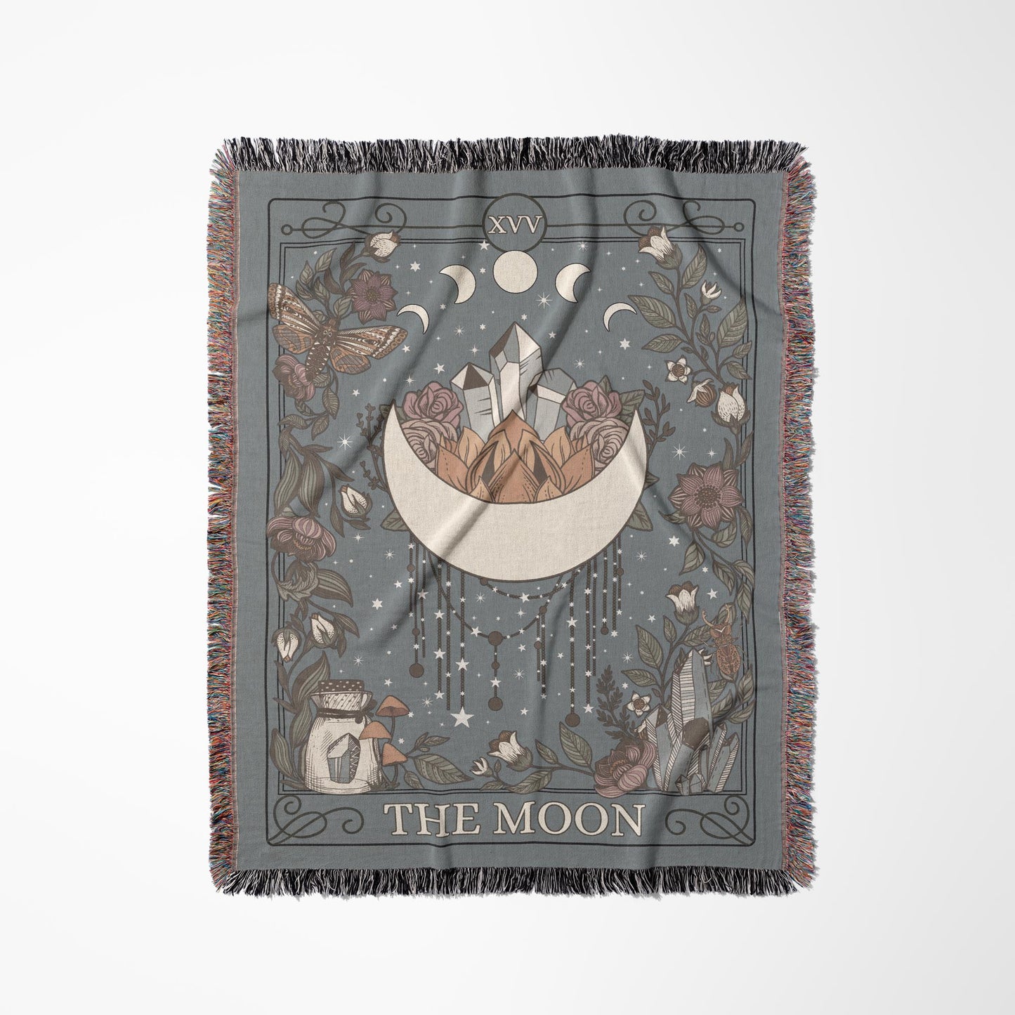 The Moon Tarot Card Cotton Woven Throw Blanket Wall Hanging - Esdee