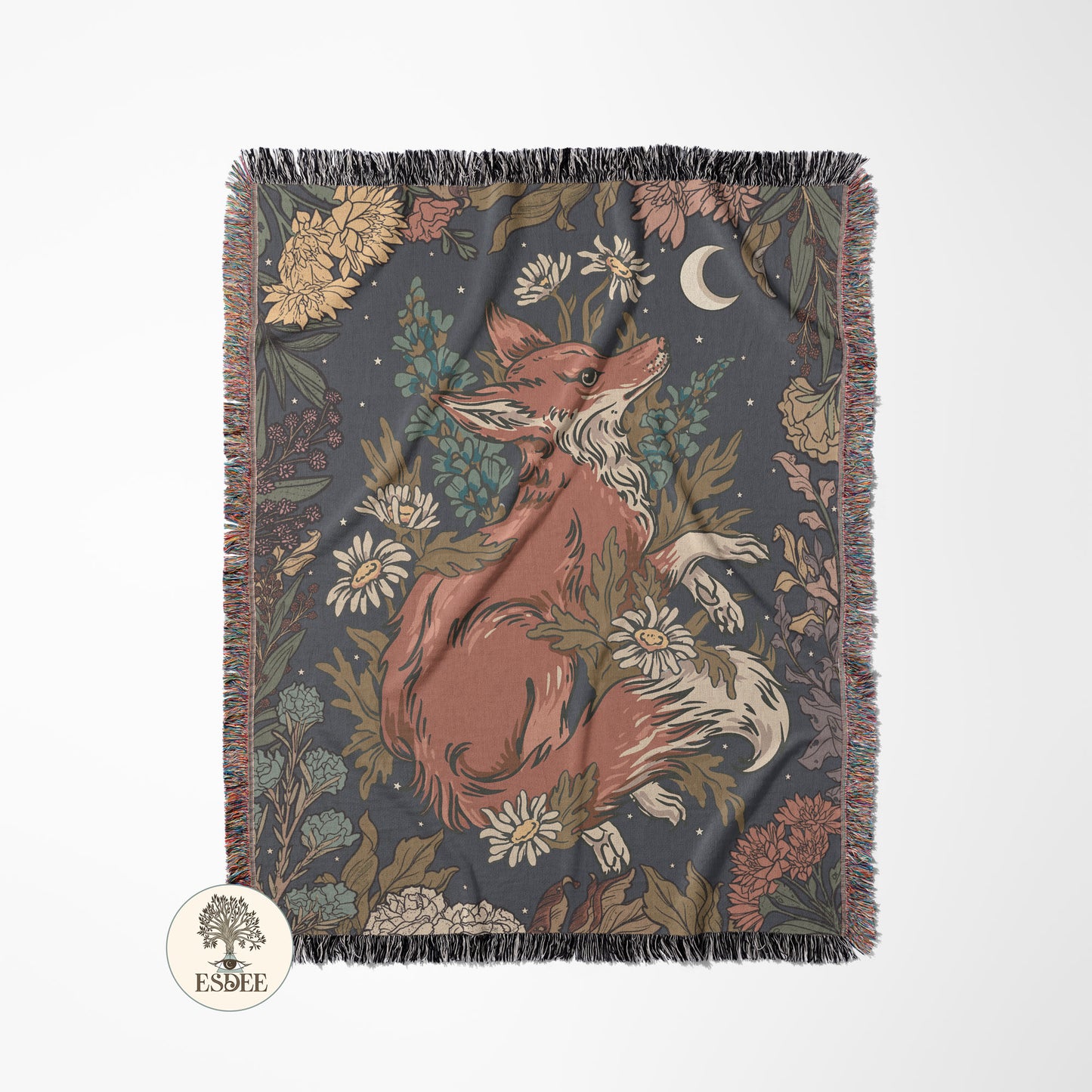 Forestcore Fox Cotton Woven Throw Blanket Wall Hanging - Esdee