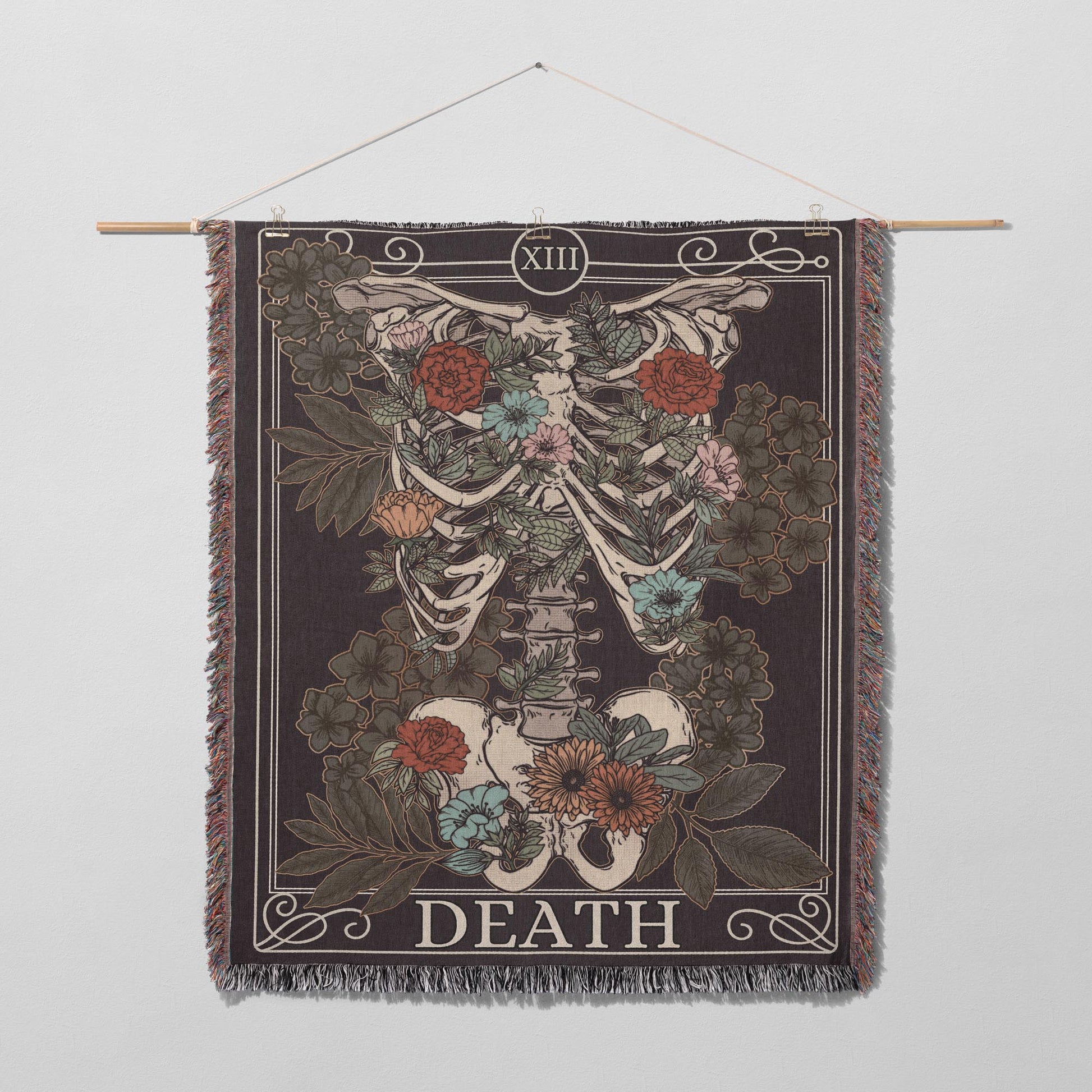 Death Tarot Cotton Woven Throw Blanket Wall Hanging - Esdee