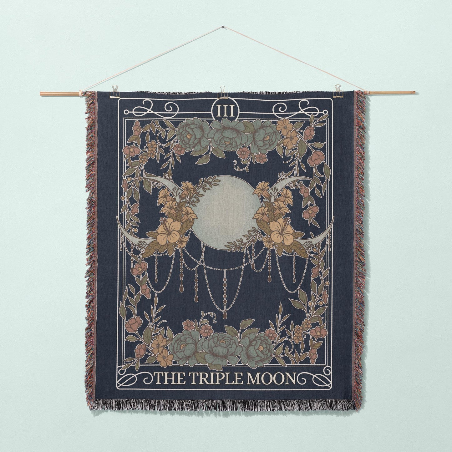 The Moon Tarot Card Cotton Woven Throw Blanket Wall Hanging - Esdee