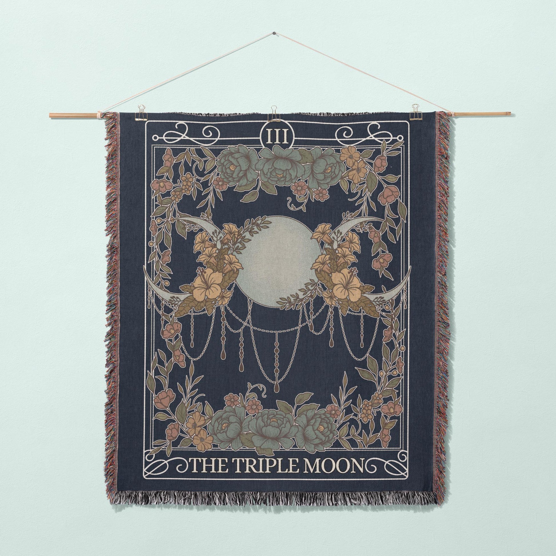 The Moon Tarot Card Cotton Woven Throw Blanket Wall Hanging - Esdee