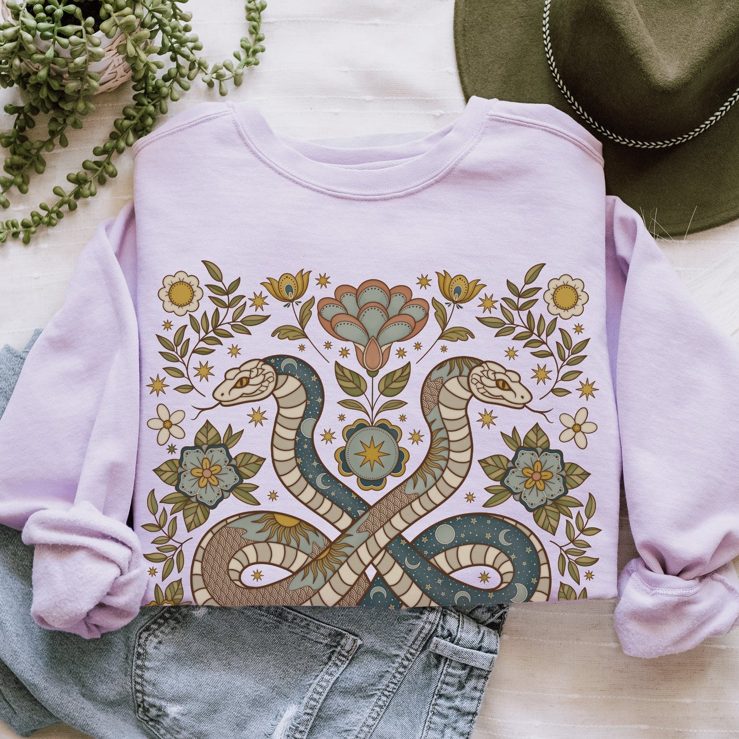 Folk Art Floral Snake Comfort Colors Sweatshirt - Esdee