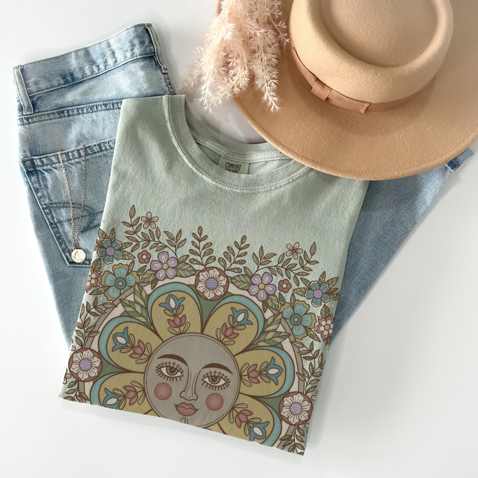Retro Floral Folk Art T-Shirt Pepper - Esdee