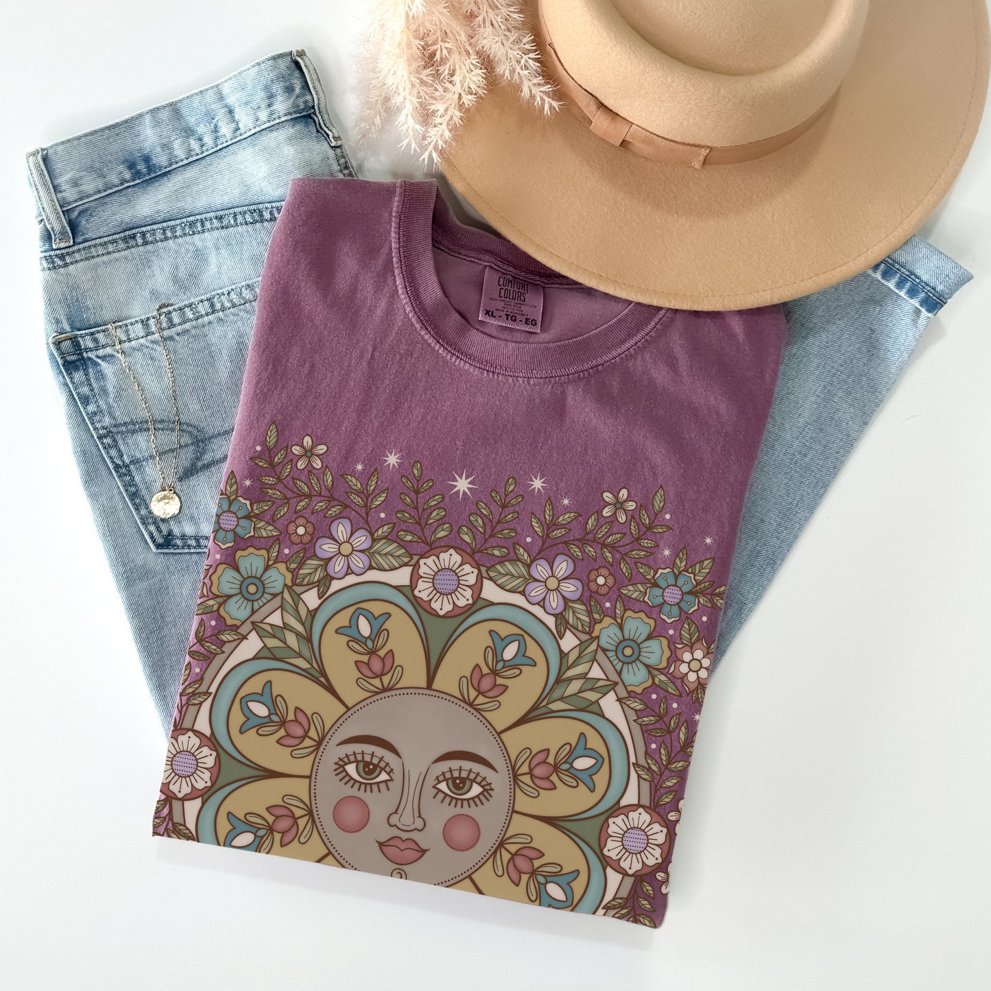 Retro Floral Folk Art T-Shirt Berry- Esdee