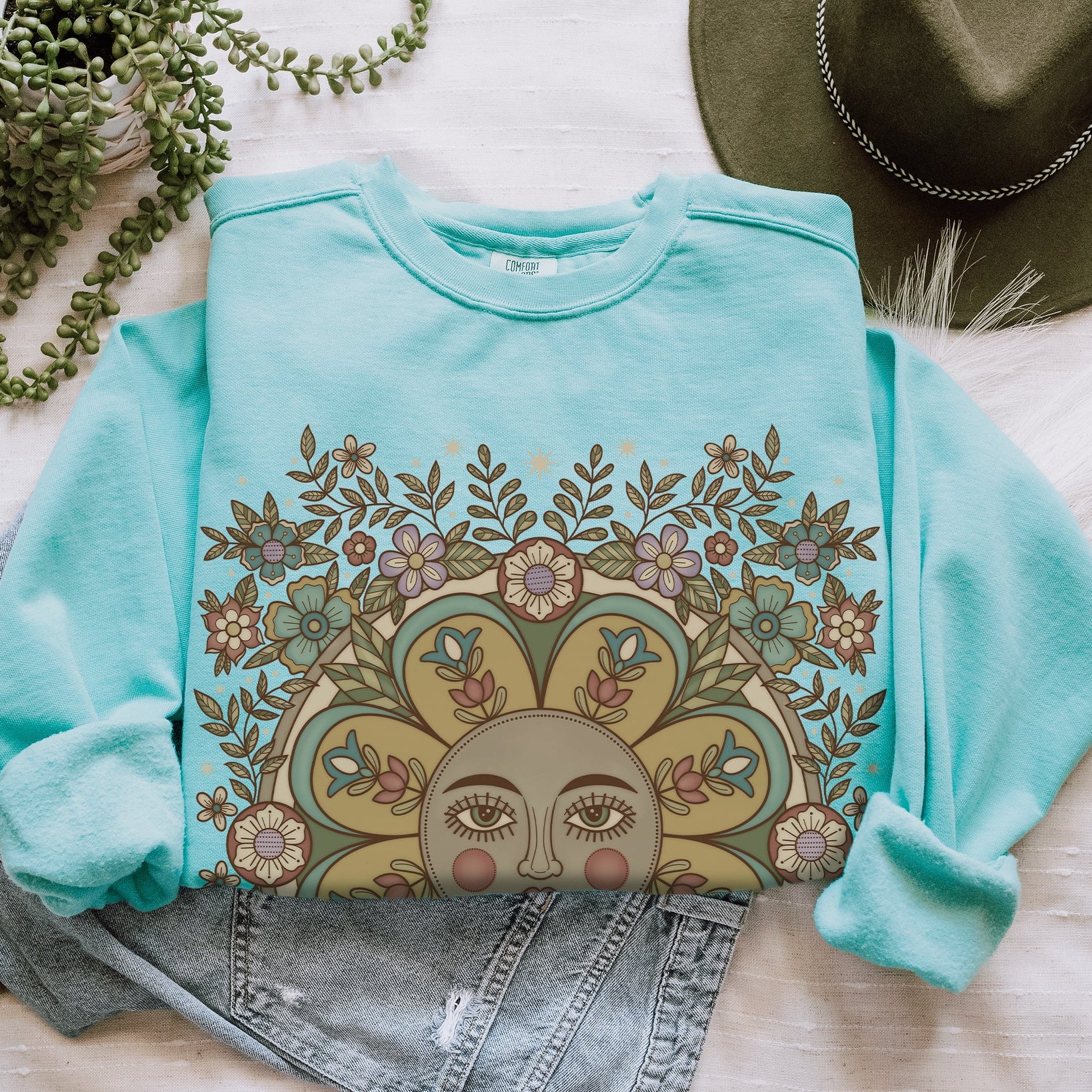 Retro Folk Art Comfort Colors Sweatshirt -Esdee