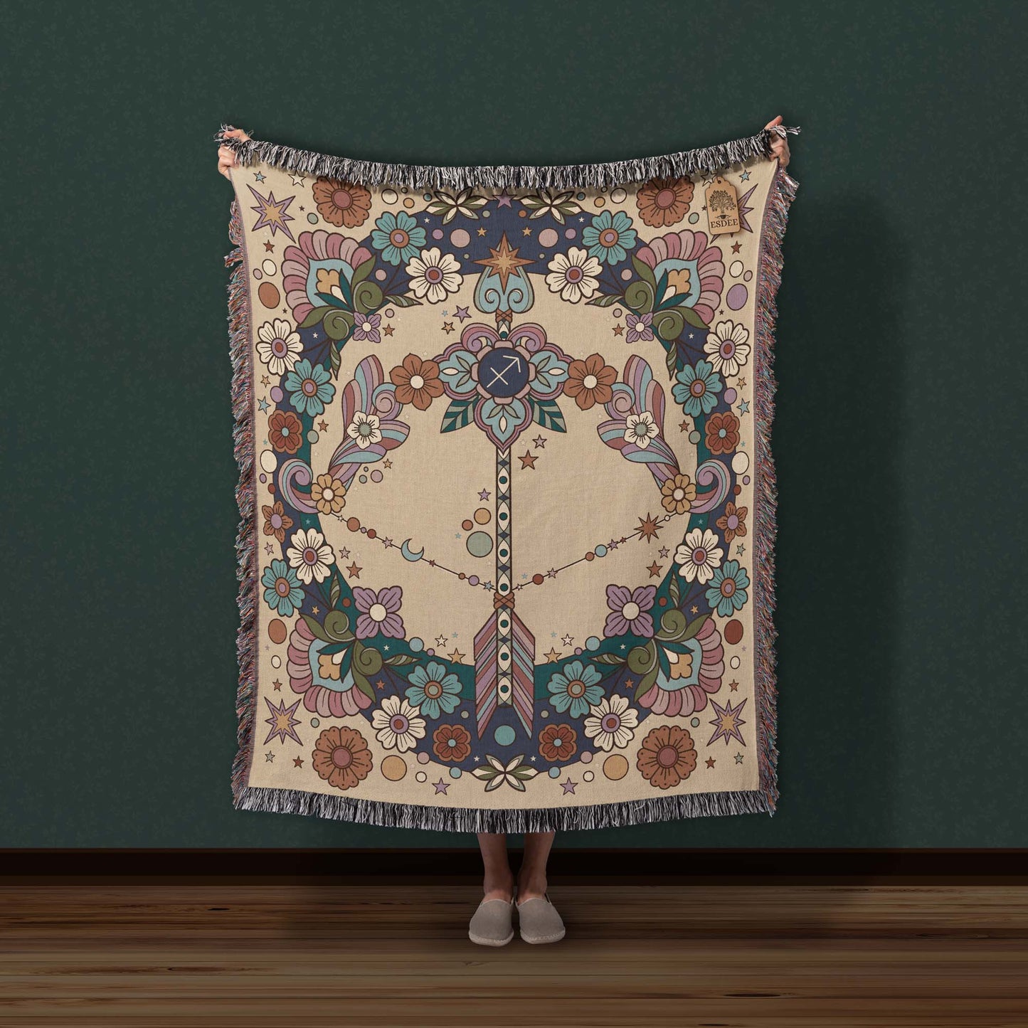 Sagittarius Zodiac Cotton Woven Throw Blanket, Retro Celestial Astrology Tapestry, Star Sign Gift - Esdee