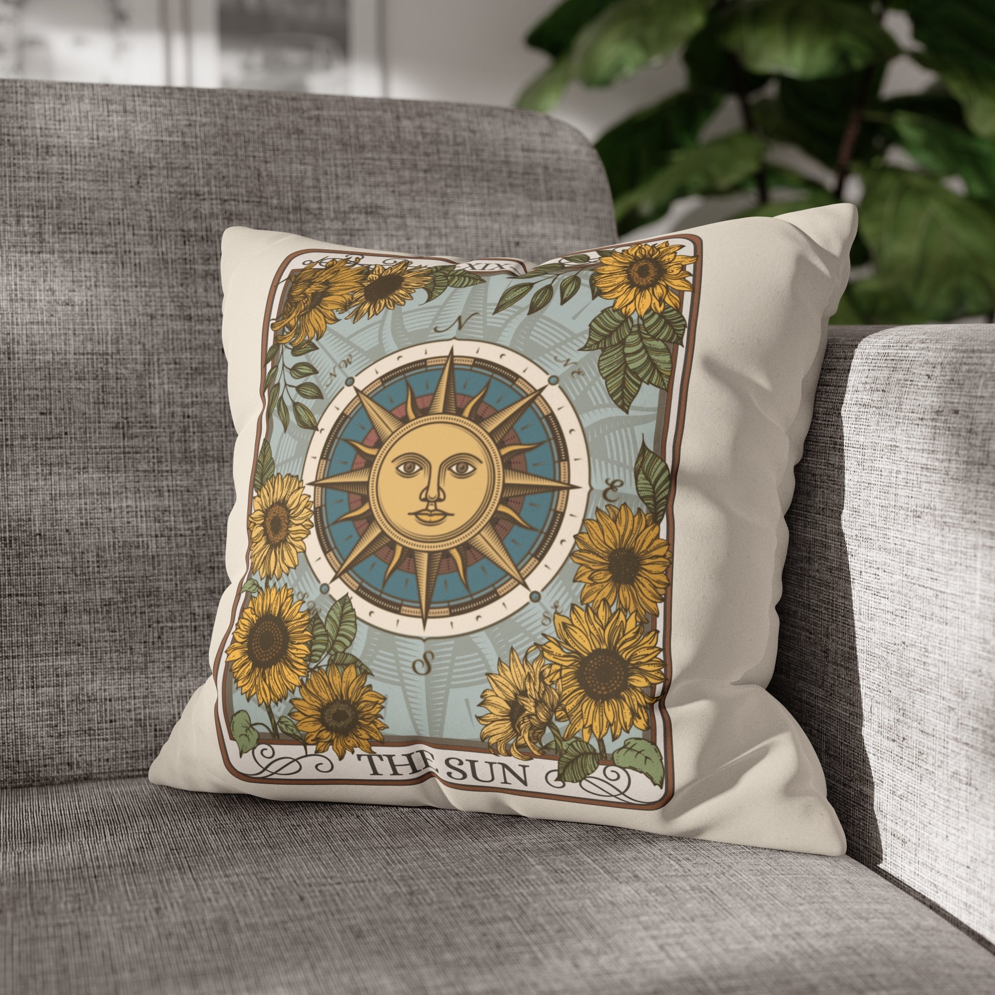 The Sun Tarot Card Faux Suede Square Pillow Case - Esdee