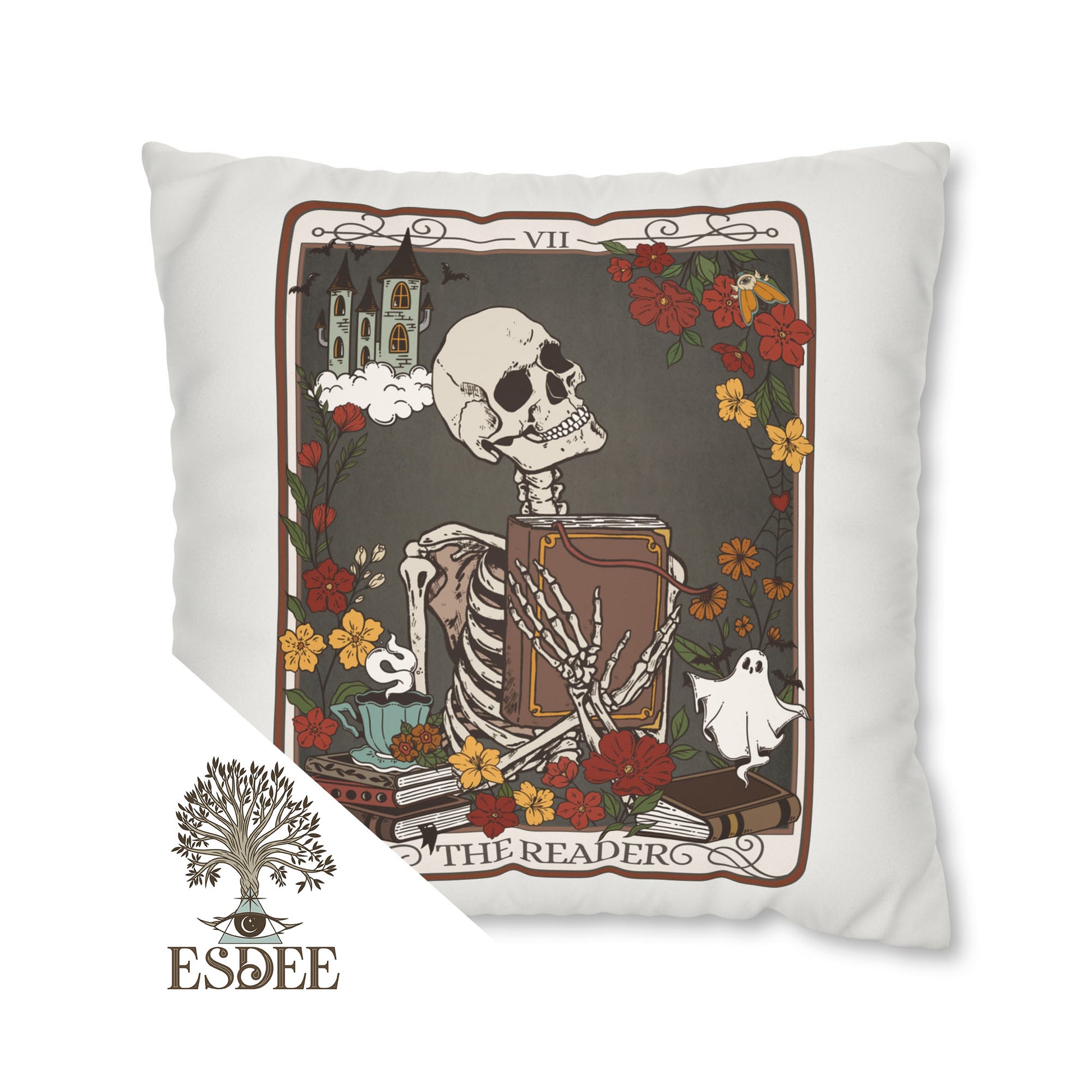 The Reader Tarot Card Faux Suede Square Pillow Case - Esdee