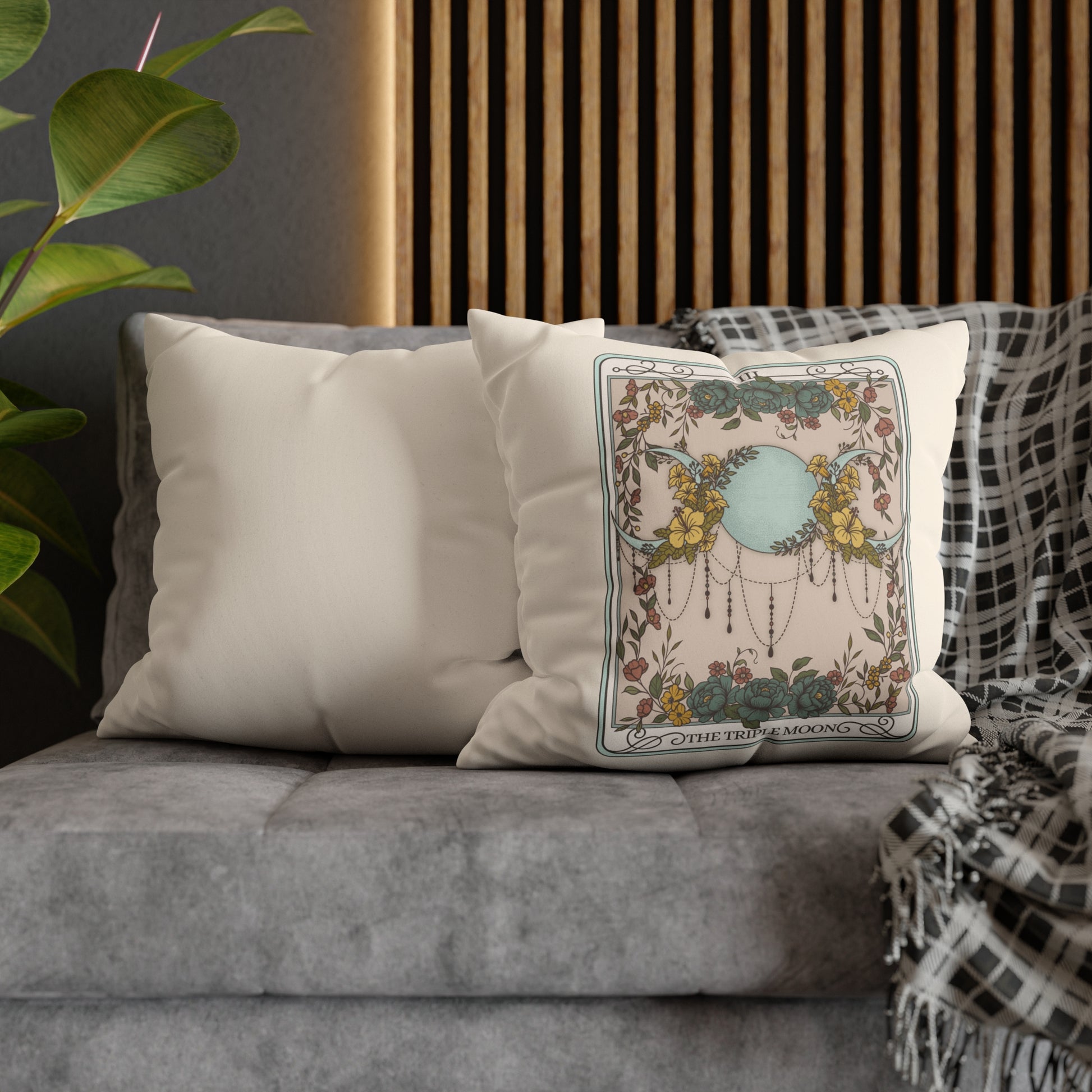 Triple Moon Tarot Card Faux Suede Square Pillow Case - Esdee