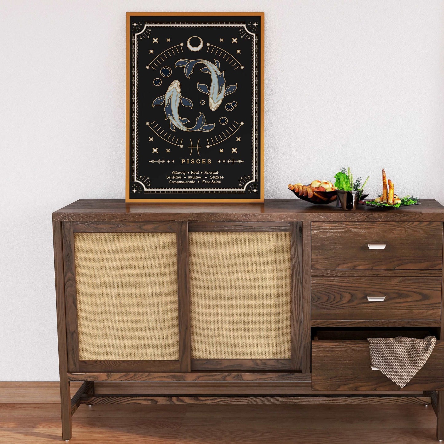Pisces Vintage Zodiac Sign Poster Art Print Esdee