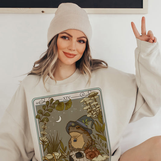 Witchy Frog Tarot Card Crewneck Sweatshirt