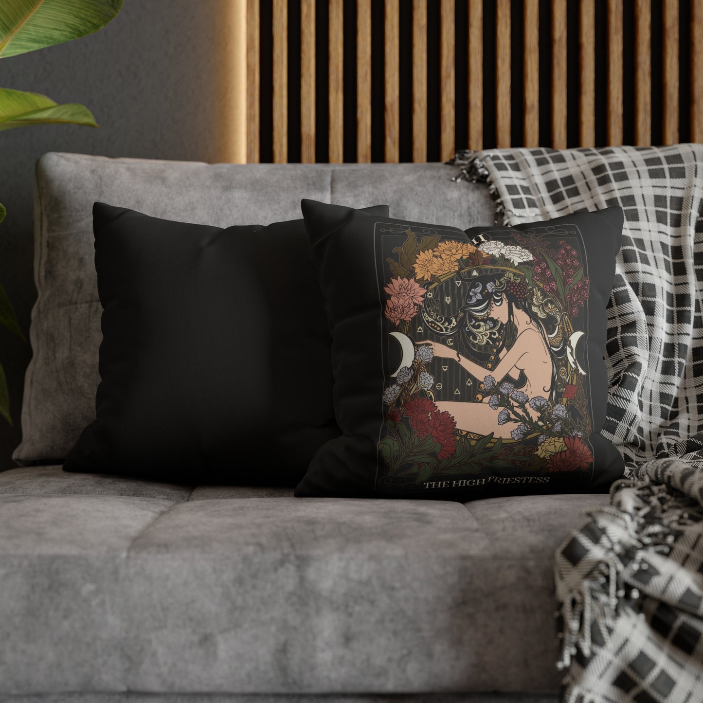 High Priestess Tarot Card Faux Suede Square Pillow Case - Esdee