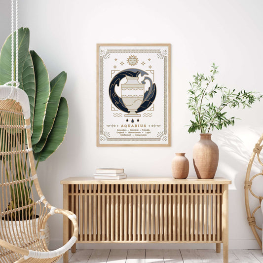 Aquarius Vintage Zodiac Sign Poster Art Print Esdee