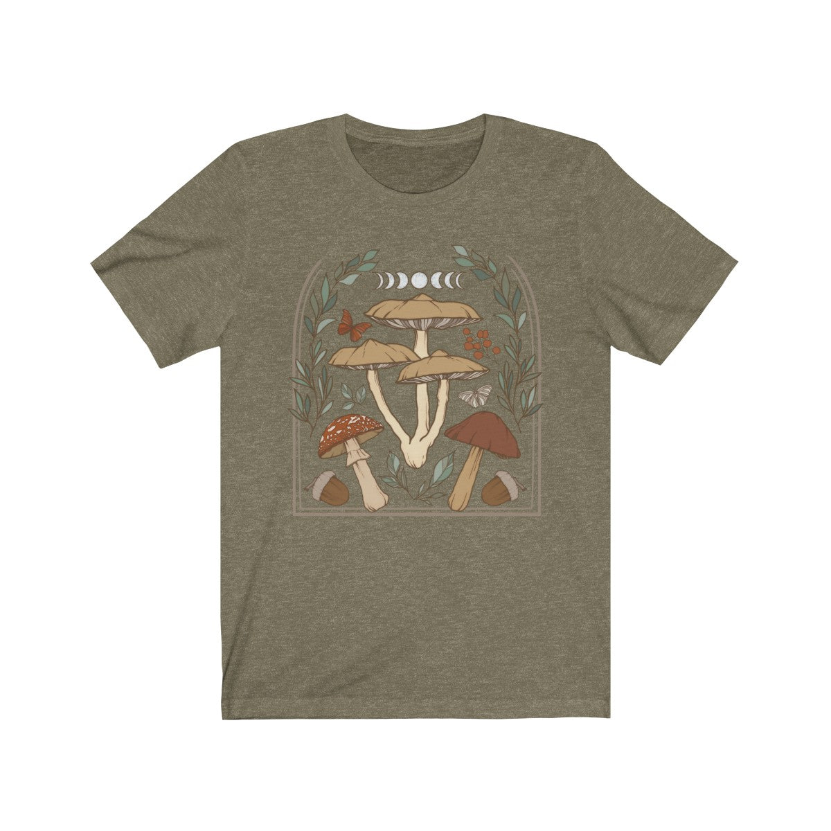Perfect for the green witch or botany lover. This oversized witchy crewneck shirt features beautiful mushroom moon art. The perfect addition to any witch aesthetic wardrobe.