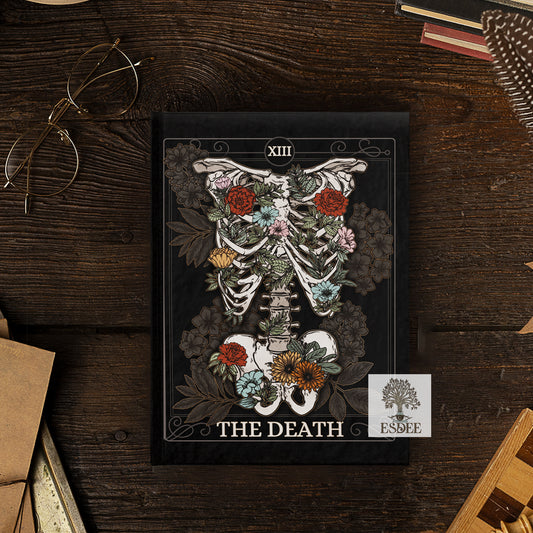 The Death Custom Tarot Card Hardcover Notebook. Floral Skeleton Ribcage Grimoire - Esdee