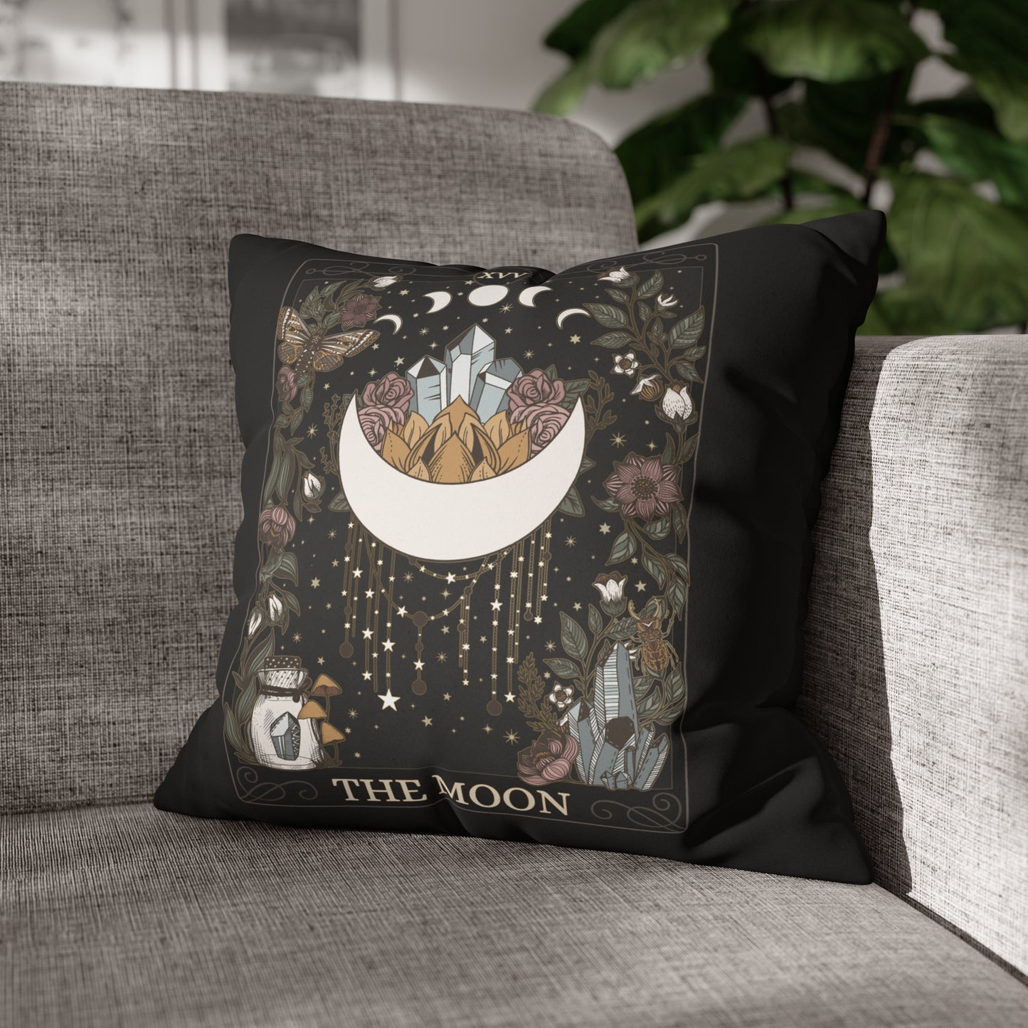 The Moon Tarot Card Faux Suede Square Pillow Case - Esdee