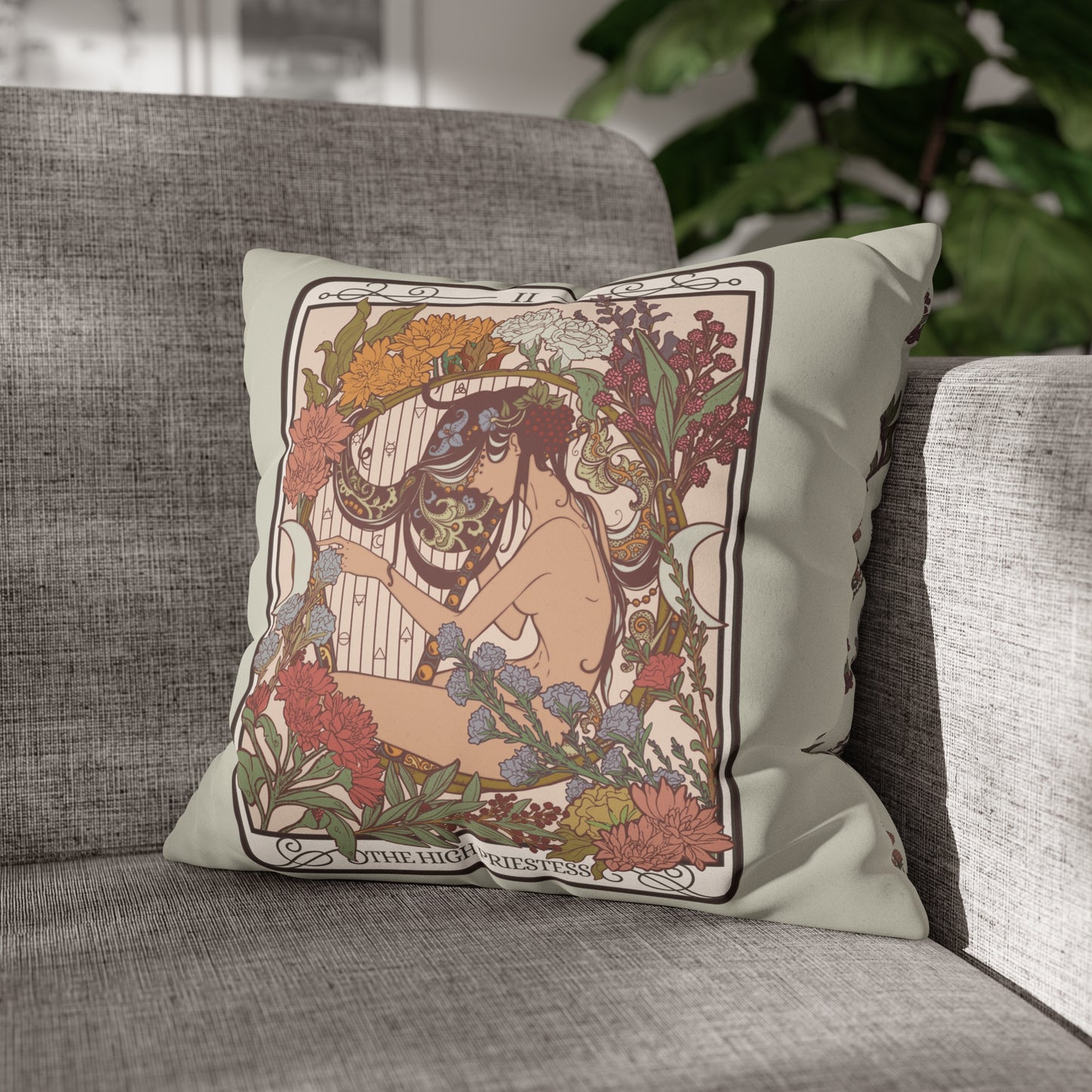 High Priestess Tarot Card Faux Suede Square Pillow Case - Esdee