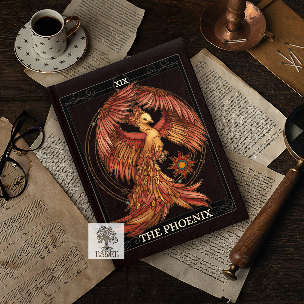 The Phoenix Custom Tarot Card Hardcover Notebook. Mystical Grimoire - Esdee