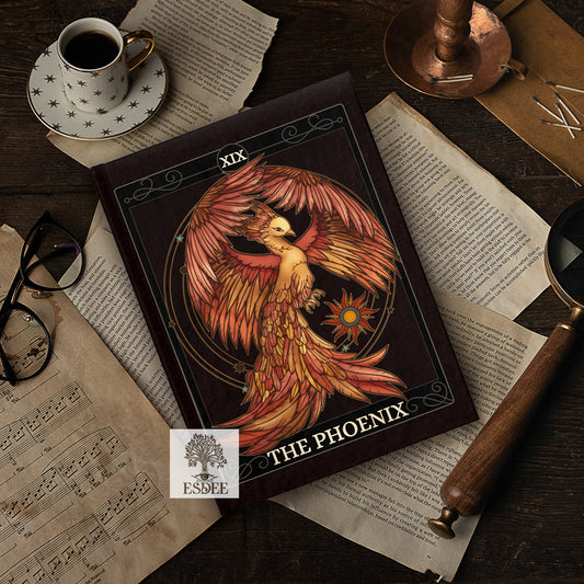 The Phoenix Custom Tarot Card Hardcover Notebook. Mystical Grimoire - Esdee