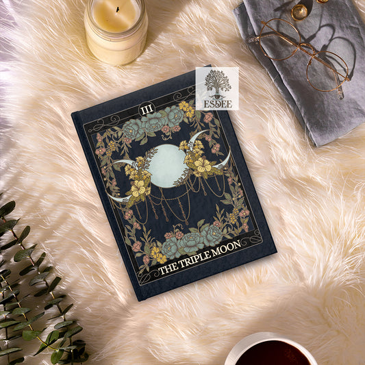 The Triple Moon Custom Tarot Card Hardcover Notebook. Triple Goddess Moon Phase Grimoire - Esdee