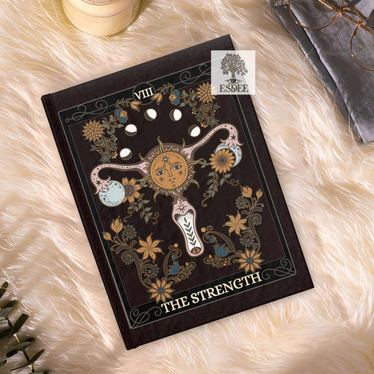 The Strength Custom Tarot Card Hardcover Notebook. Uterus Moon Phase Floral - Esdee