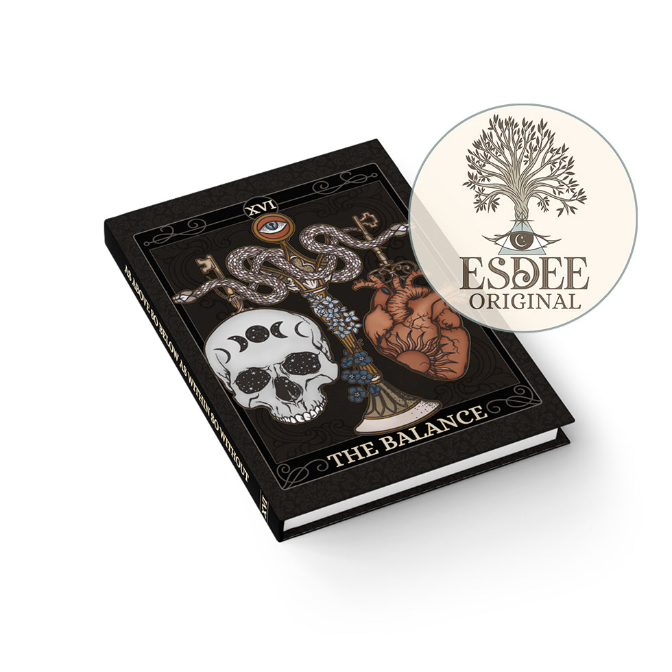 The Balance Custom Tarot Card Hardcover Notebook. Skull Heart Snake Grimoire - Esdee