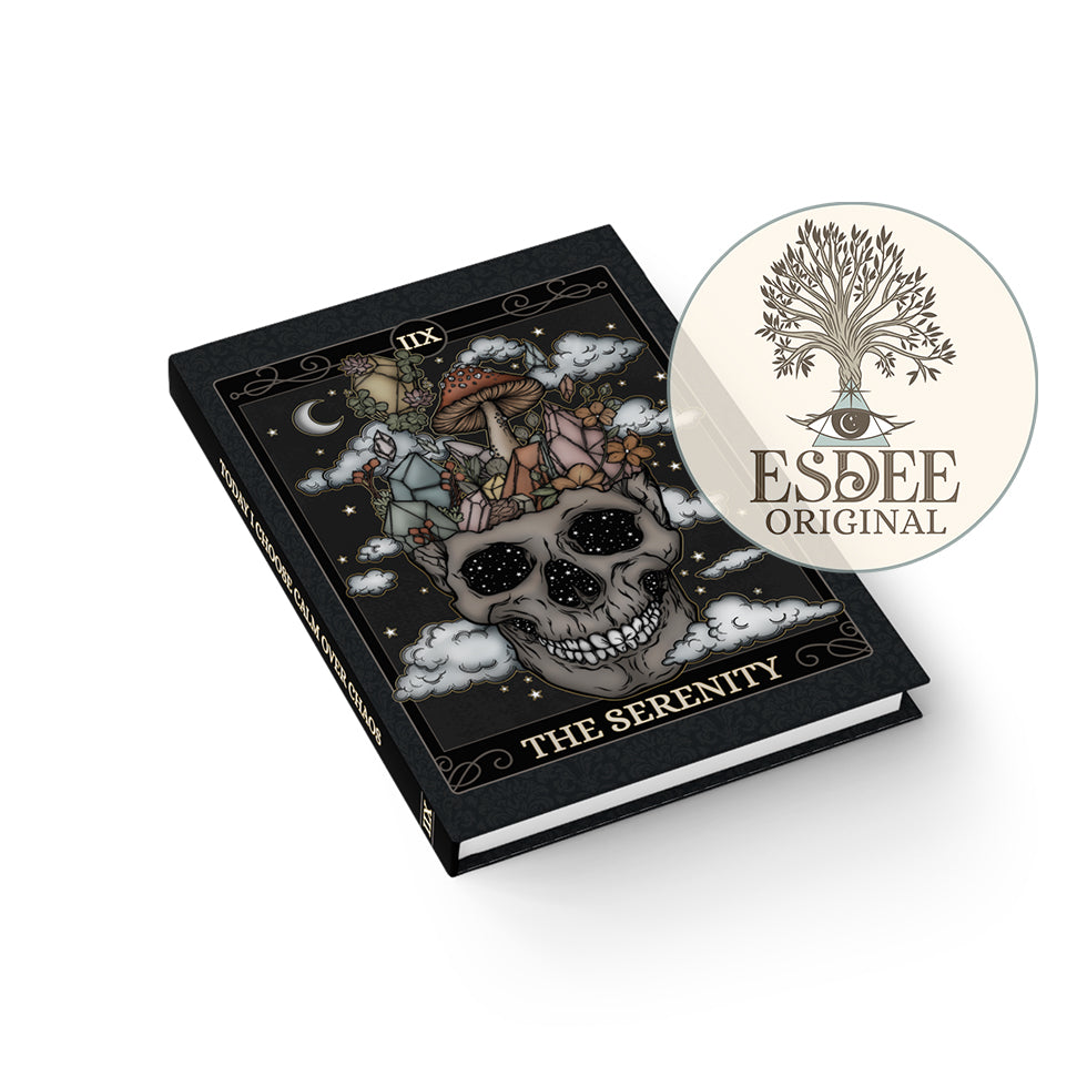 The Serenity Custom Tarot Card Hardcover Notebook. Skeleton Mushrooms Crystals Grimoire - Esdee