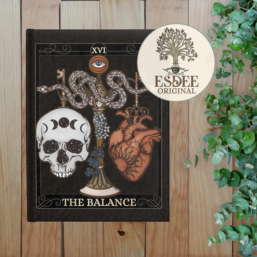 The Balance Custom Tarot Card Hardcover Notebook. Skull Heart Snake Grimoire - Esdee