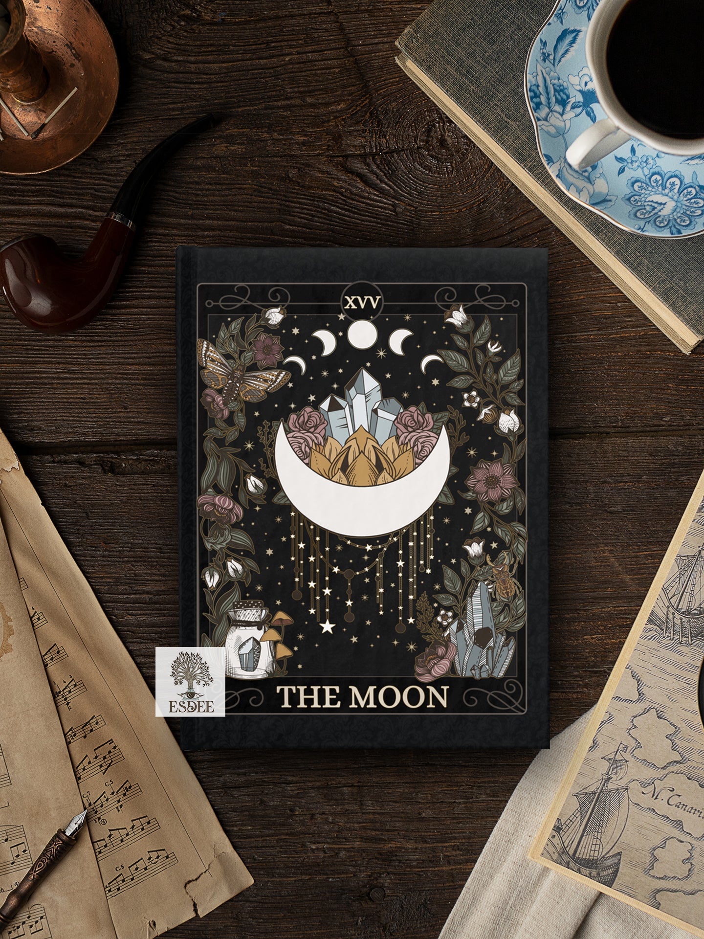 The Moon Tarot Card Custom Hardcover Journal. Moon Phase Grimoire - Esdee