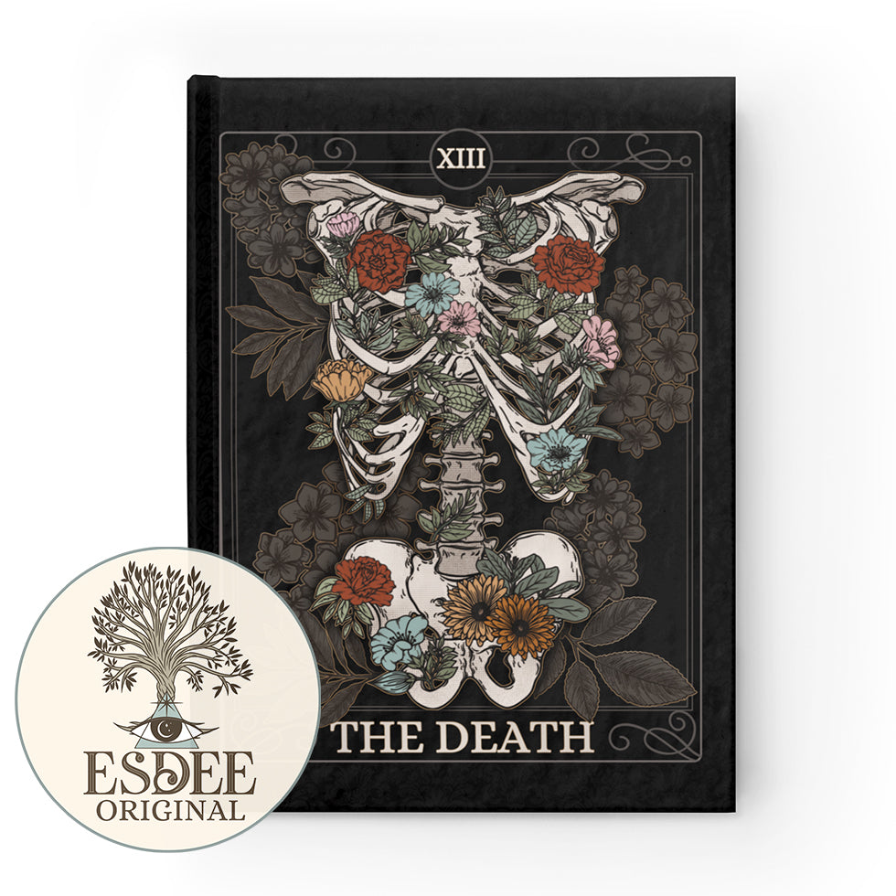 The Death Custom Tarot Card Hardcover Notebook. Floral Skeleton Ribcage Grimoire - Esdee