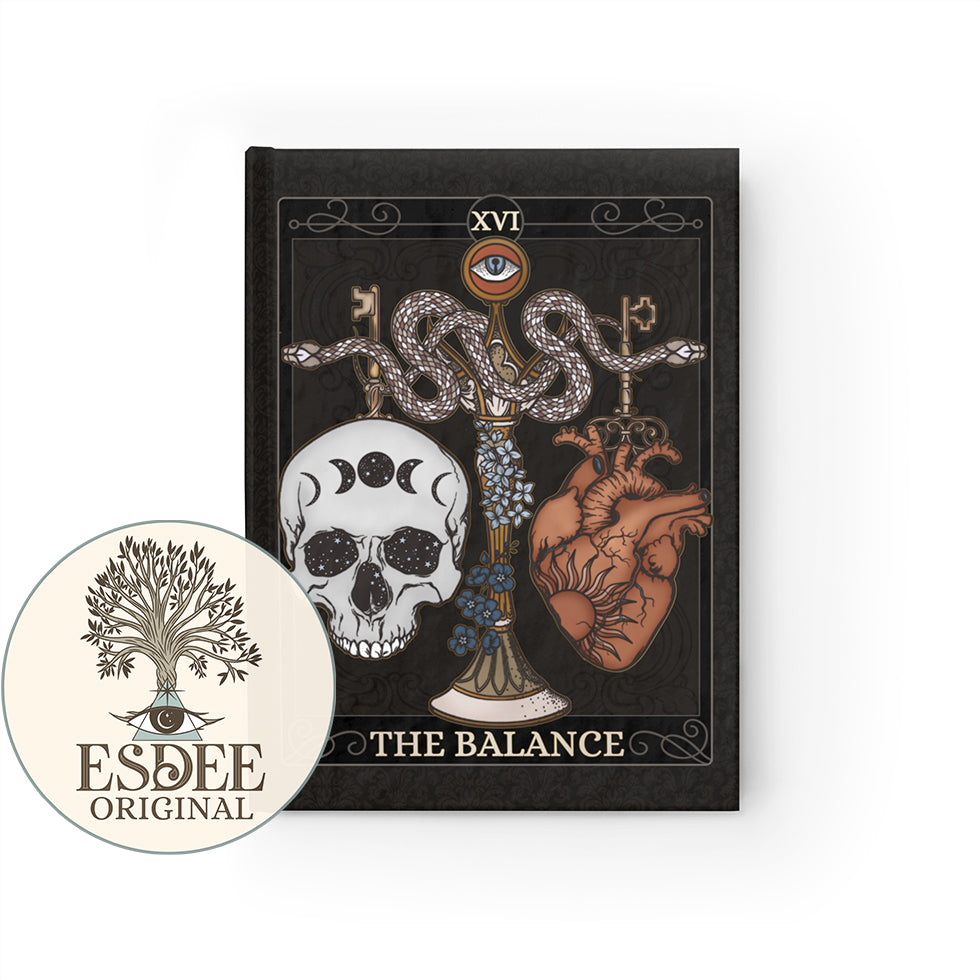 The Balance Custom Tarot Card Hardcover Notebook. Skull Heart Snake Grimoire - Esdee