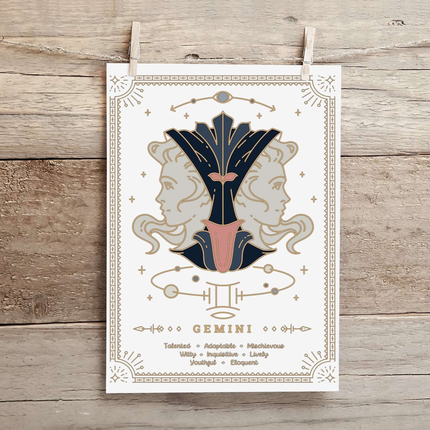 Gemini Vintage Zodiac Sign Poster Art Print Esdee