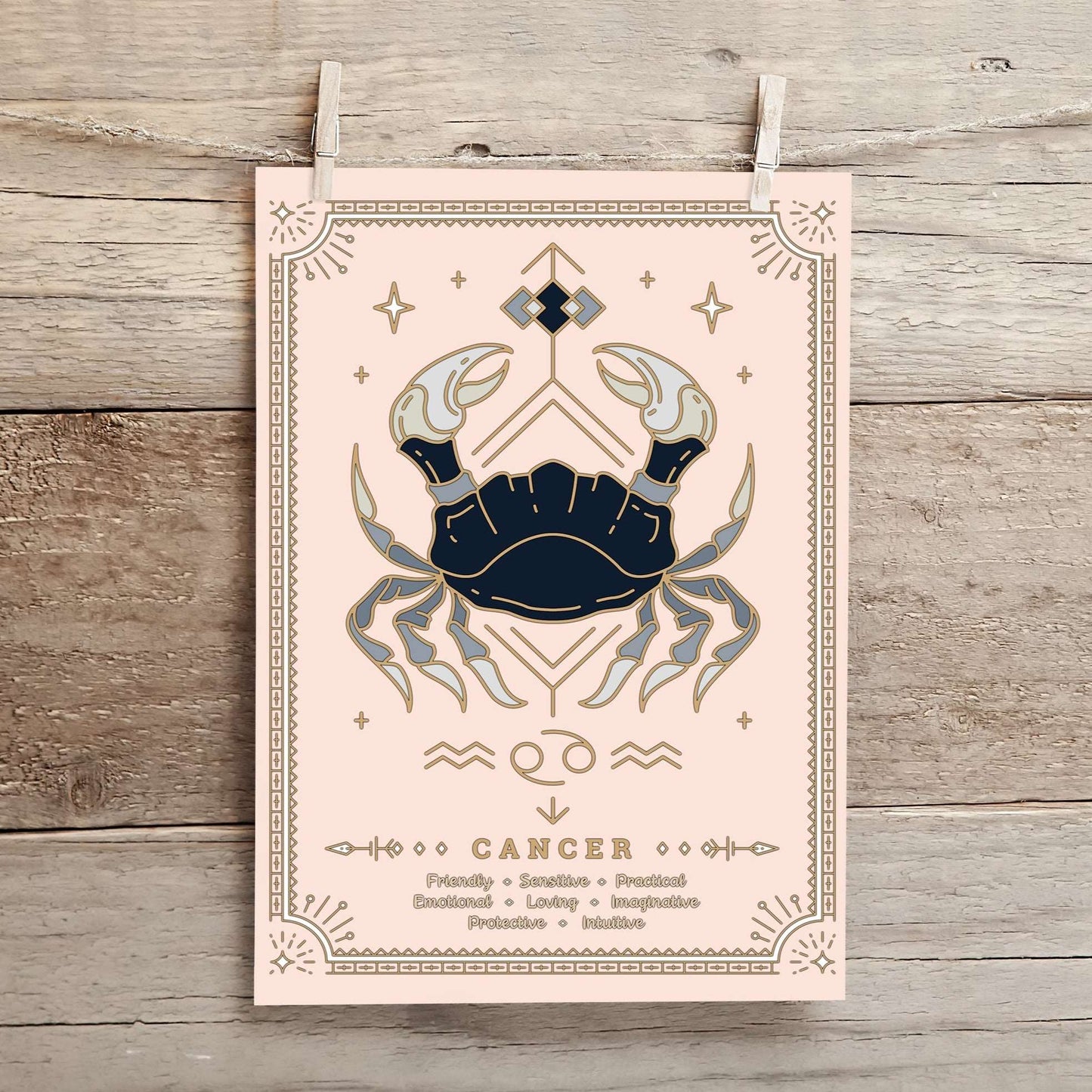 Cancer Vintage Zodiac Sign Poster Art Print Esdee