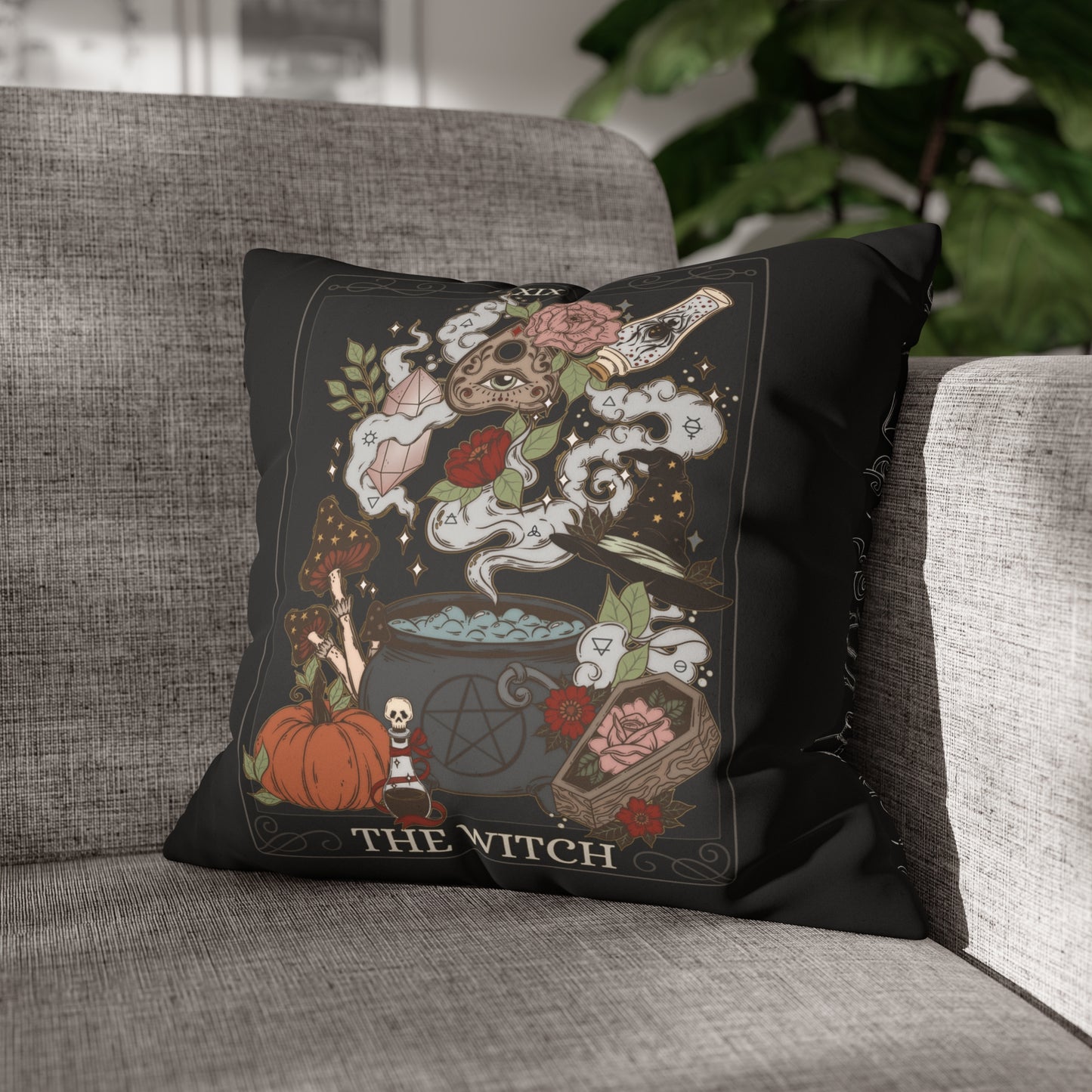 The Witch Tarot Card Faux Suede Square Pillow Case - Esdee