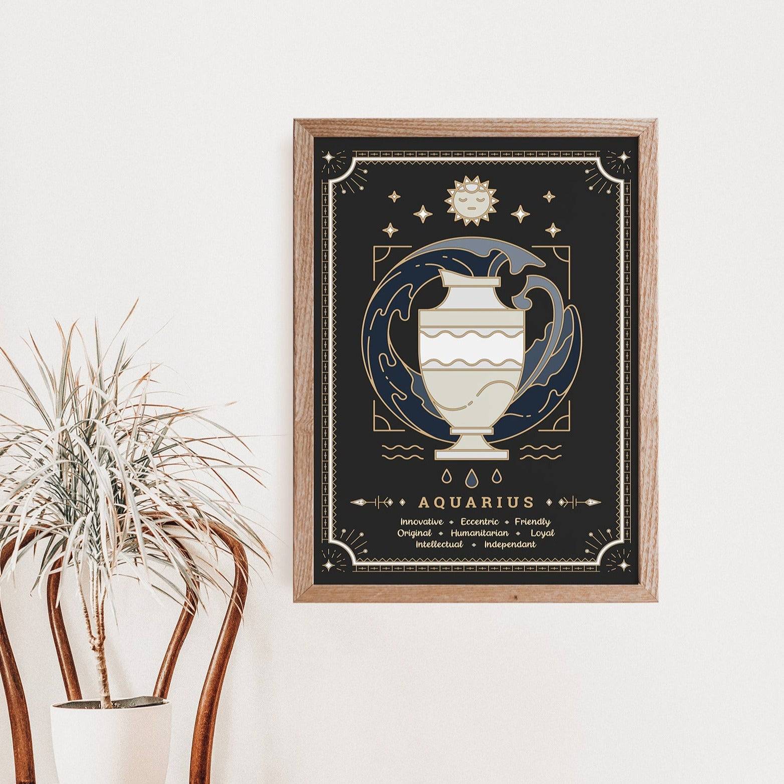 Aquarius Vintage Zodiac Sign Poster Art Print Esdee