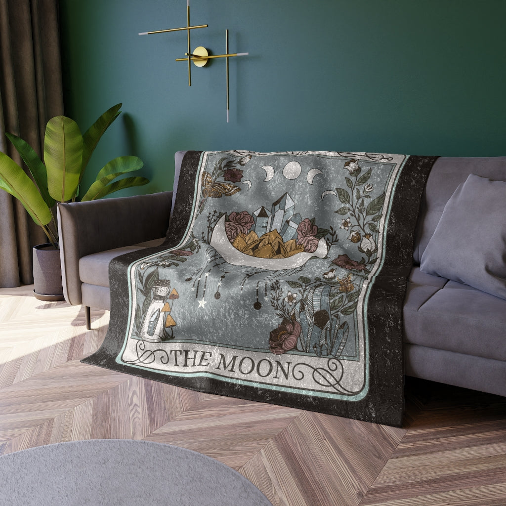 The Moon Tarot Card Crushed Velvet Blanket