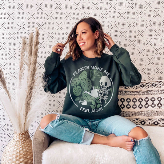 Plants Make Me Feel Alive Crewneck Sweatshirt - Esdee